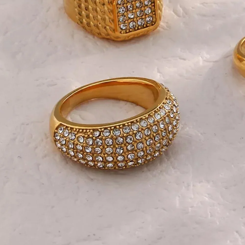 Luxury Micro Pave‎ Zircon Designer 18K Gold Plated Ring Stainless Steel